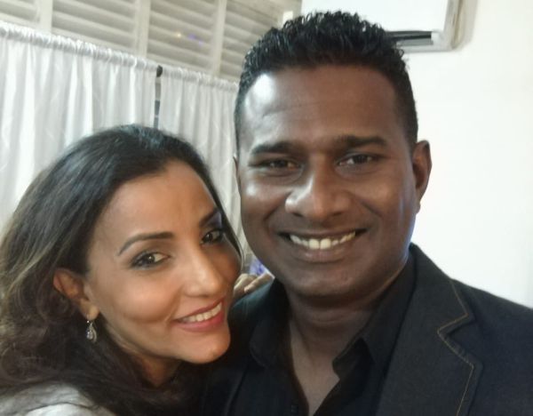 Avishka Gunawardene with his wife